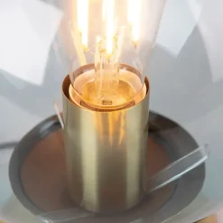 QAZQA Art Deco Tischlampe Messing mit blauem Glas - Pallon