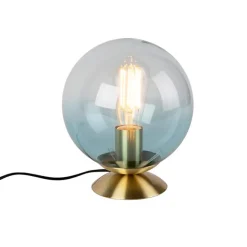 QAZQA Art Deco Tischlampe Messing mit blauem Glas - Pallon