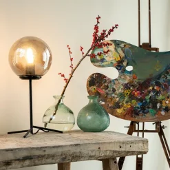 QAZQA Art Deco Tischlampe schwarz mit Rauchglas 45,5 cm - Pallon