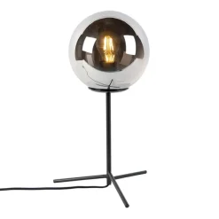 QAZQA Art Deco Tischlampe schwarz mit Rauchglas 45,5 cm - Pallon