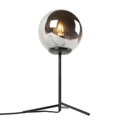 QAZQA Art Deco Tischlampe schwarz mit Rauchglas 45,5 cm - Pallon