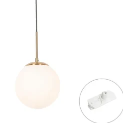 QAZQA Professional Art-Déco-Hängeleuchte Gold mit Opalglas inkl. Schienenadapter Weiß 1-phasig - Iconic Flore