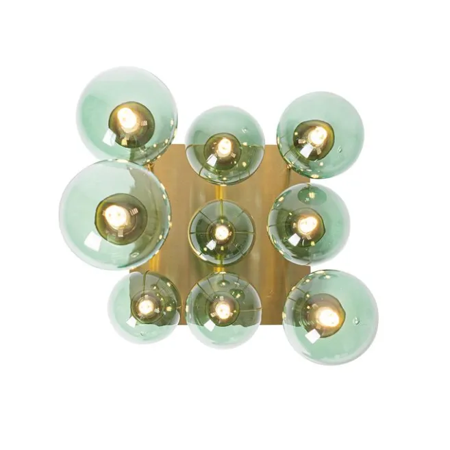 QAZQA Art-Deco-Deckenlampe Gold mit grünem Glas 9 Lichter - Athen