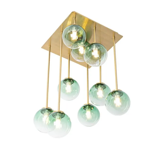 QAZQA Art-Deco-Deckenlampe Gold mit grünem Glas 9 Lichter - Athen
