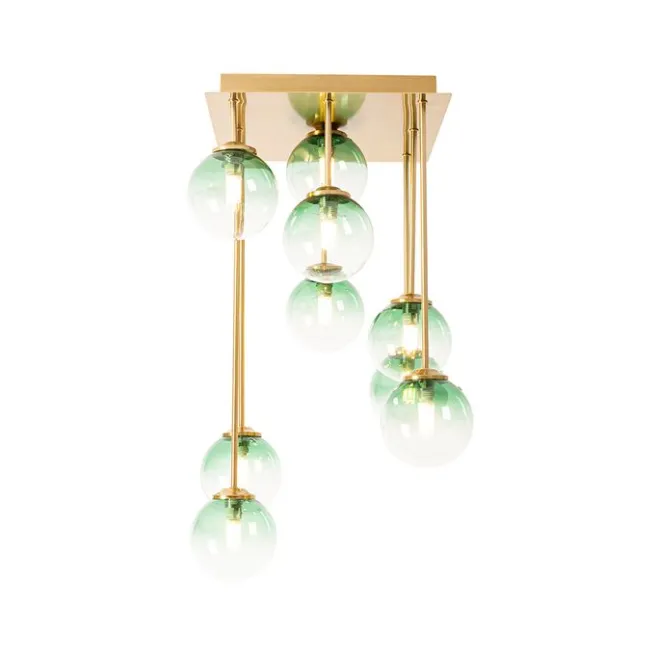 QAZQA Art-Deco-Deckenlampe Gold mit grünem Glas 9 Lichter - Athen