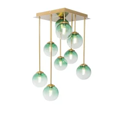 QAZQA Art-Deco-Deckenlampe Gold mit grünem Glas 9 Lichter - Athen