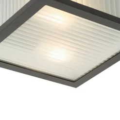 QAZQA Außendeckenleuchte schwarz mit geripptem Glas 2-flammig IP44 - Charlois