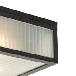 QAZQA Außendeckenleuchte schwarz mit geripptem Glas 2-flammig IP44 - Charlois