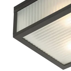 QAZQA Außendeckenleuchte schwarz mit geripptem Glas 2-flammig IP44 - Charlois