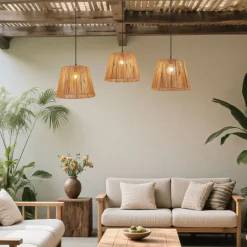 QAZQA Außenhängeleuchte schwarz mit orangefarbenen Seilschirmen 3-flammig IP44 - Cava Jayla