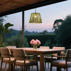 QAZQA Außenhängeleuchte schwarz mit grünem Seilschirm IP44 - Cava Jayla