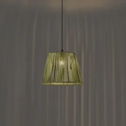 QAZQA Außenhängeleuchte schwarz mit grünem Seilschirm IP44 - Cava Jayla