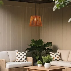 QAZQA Außenhängeleuchte schwarz mit orangefarbenem Seilschirm IP44 - Cava Jayla