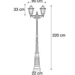 QAZQA Außenlaterne schwarz 220 cm 2-flammig IP44 - Havanna