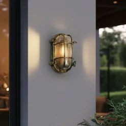 QAZQA Außenwand- und Deckenleuchte Antikgold Oval IP44 - Noutica