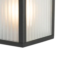 QAZQA Außenwandlaterne schwarz mit geripptem Glas IP44 - Charlois