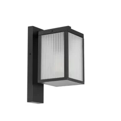 QAZQA Außenwandlaterne schwarz mit geripptem Glas IP44 - Charlois