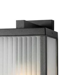 QAZQA Außenwandlaterne schwarz mit geripptem Glas IP44 - Charlois