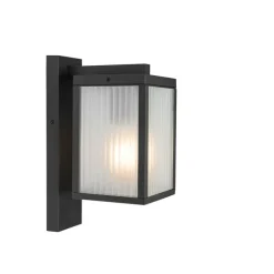 QAZQA Außenwandlaterne schwarz mit geripptem Glas IP44 - Charlois