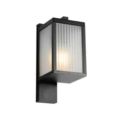 QAZQA Außenwandlaterne schwarz mit geripptem Glas IP44 - Charlois