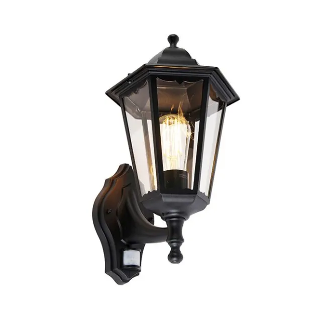 QAZQA Außenwandlaterne schwarz mit Bewegungssensor IP44 - Havanna