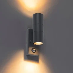 QAZQA Außenwandleuchte Anthrazit 2-flammig IP44 mit Bewegungsmelder - Duo