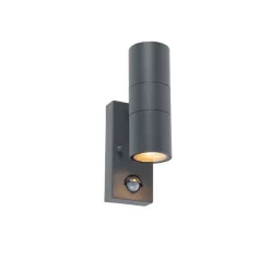 QAZQA Außenwandleuchte Anthrazit 2-flammig IP44 mit Bewegungsmelder - Duo