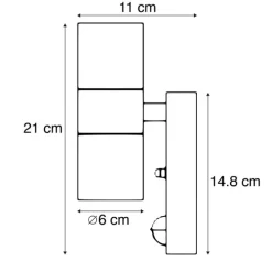 QAZQA Außenwandleuchte Anthrazit 2-flammig IP44 mit Bewegungsmelder - Duo