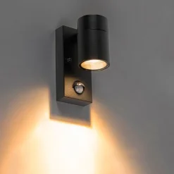 QAZQA Außenwandleuchte schwarz mit Bewegungsmelder IP44 - Solo