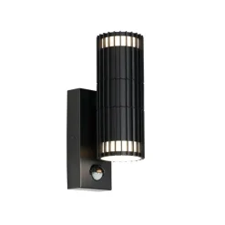 QAZQA Außenwandleuchte schwarz mit Bewegungssensor 2-Licht - Boris