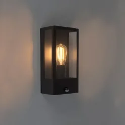 QAZQA Außenwandleuchte schwarz mit Bewegungsmelder IP44 - Rotterdam 1