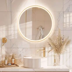 QAZQA Badezimmerspiegel Gold 70 cm inkl. LED mit Touchdimmer - Miral