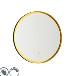 QAZQA Badezimmerspiegel schwarz mit Gold inkl. LED und Touchdimmer - Pim