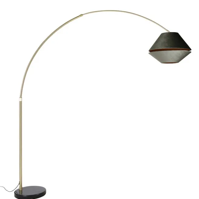 QAZQA Bogenlampe aus Messing mit schwarzem und doppeltem Samtschirm Grün - XXL