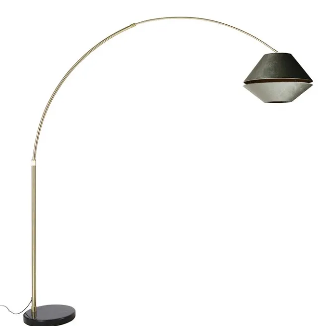 QAZQA Bogenlampe aus Messing mit schwarzem und doppeltem Samtschirm Grün - XXL