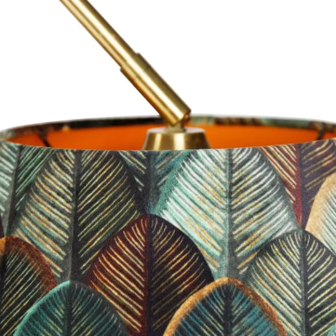 QAZQA Bogenlampe aus Messing mit doppeltem, weißem Samtschirm, Blattdesign und Beige - XXL