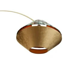 QAZQA Bogenlampe aus Messing mit doppeltem, weißem Samtschirm, Blattdesign und Beige - XXL