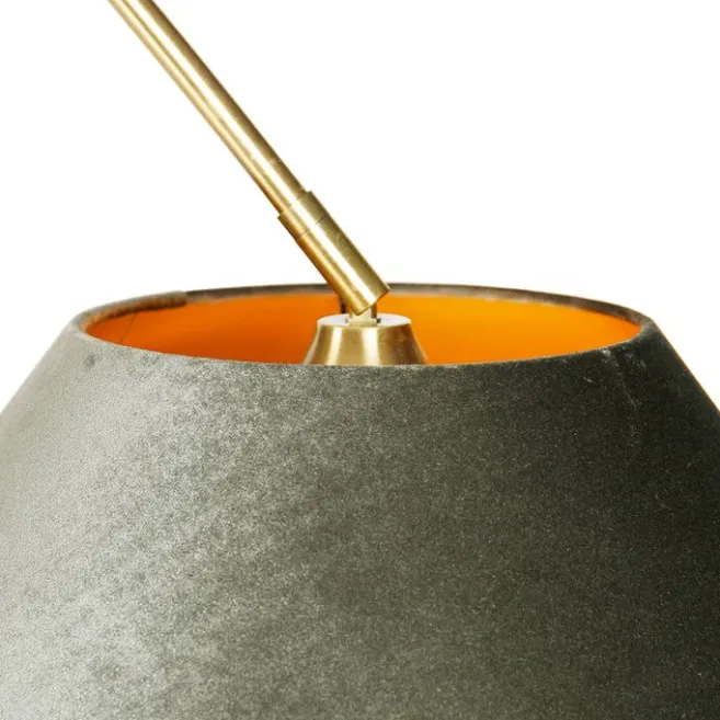 QAZQA Bogenlampe aus Messing mit weißem und doppeltem Samtschirm Grün - XXL