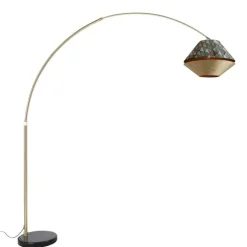QAZQA Bogenlampe aus Messing mit doppeltem Samtschirm Blattdesign und Beige - XXL