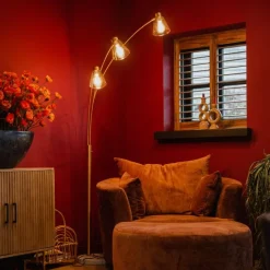 QAZQA Bogenlampe Bronze mit Marmor und Braunglas 3 Lichter - Nina