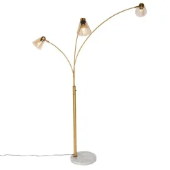QAZQA Bogenlampe Bronze mit Marmor und Braunglas 3 Lichter - Nina