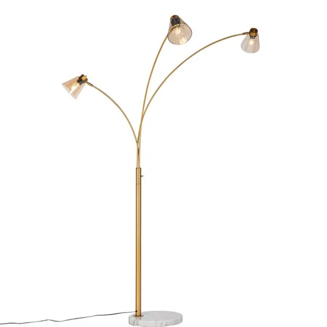 QAZQA Bogenlampe Bronze mit Marmor und Braunglas 3 Lichter - Nina