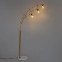 QAZQA Bogenlampe Bronze mit Marmor und Braunglas 3 Lichter - Nina