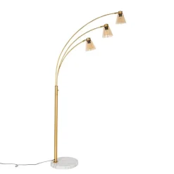 QAZQA Bogenlampe Bronze mit Marmor und Braunglas 3 Lichter - Nina