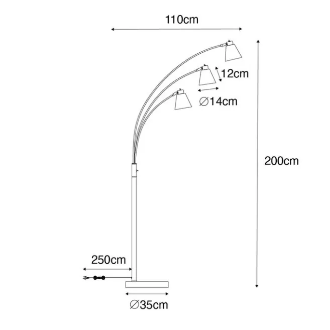 QAZQA Bogenlampe Bronze mit Marmor und Braunglas 3 Lichter - Nina