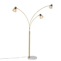 QAZQA Bogenlampe Bronze mit Marmor und Braunglas 3 Lichter - Nina