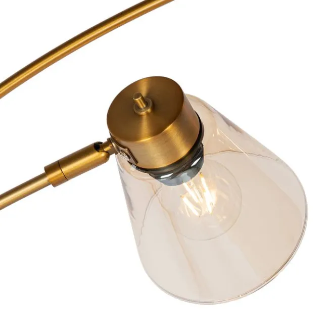 QAZQA Bogenlampe Bronze mit Marmor und Braunglas 3 Lichter - Nina