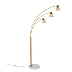 QAZQA Bogenlampe Bronze mit Marmor und Braunglas 3 Lichter - Nina