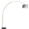 QAZQA Bogenlampe Messing mit Marmorstoffschirm grau 45 cm - XXL