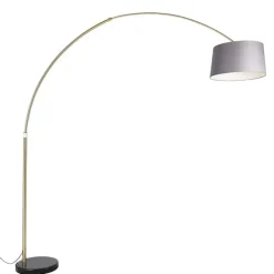QAZQA Bogenlampe Messing mit Marmorstoffschirm grau 45 cm - XXL